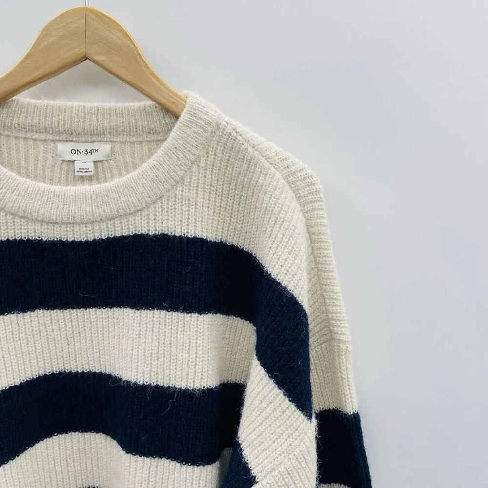 On 34th Womens Plus Size 2X Shaker Crewneck Long-Sleeve‎ Sweater in Blue $59